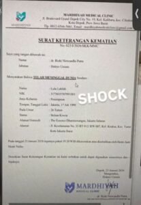 Isu Overdosis Terbantahkan, Surat Medis Jelaskan Kematian Lula Lahfah